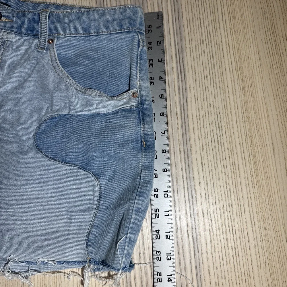 Wild Fable Blue Two-Tone Patchwork Super High-Rise Cutoff Denim Shorts Size 12